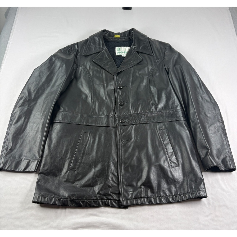 Gino‎ Leather Jacket Mens Size 44 Black Lined Coat USA Made Biker